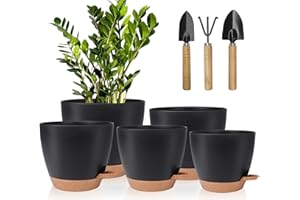 Idealife Plant Pots 7/6.5/6/5.5/5 Inch Self Watering Planters with Drainage Hole, Flower Pots for Modern Decorative Garden Pots with 178 Drainage Hole for Most House Plants, Succulents(Black Brown)