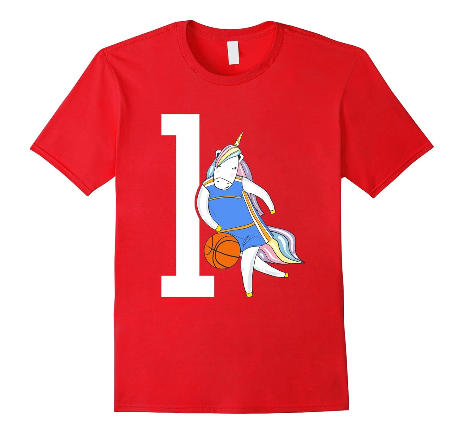 Colorful Hair Unicorn Playing Basketball Number 1 Tee-ANZ