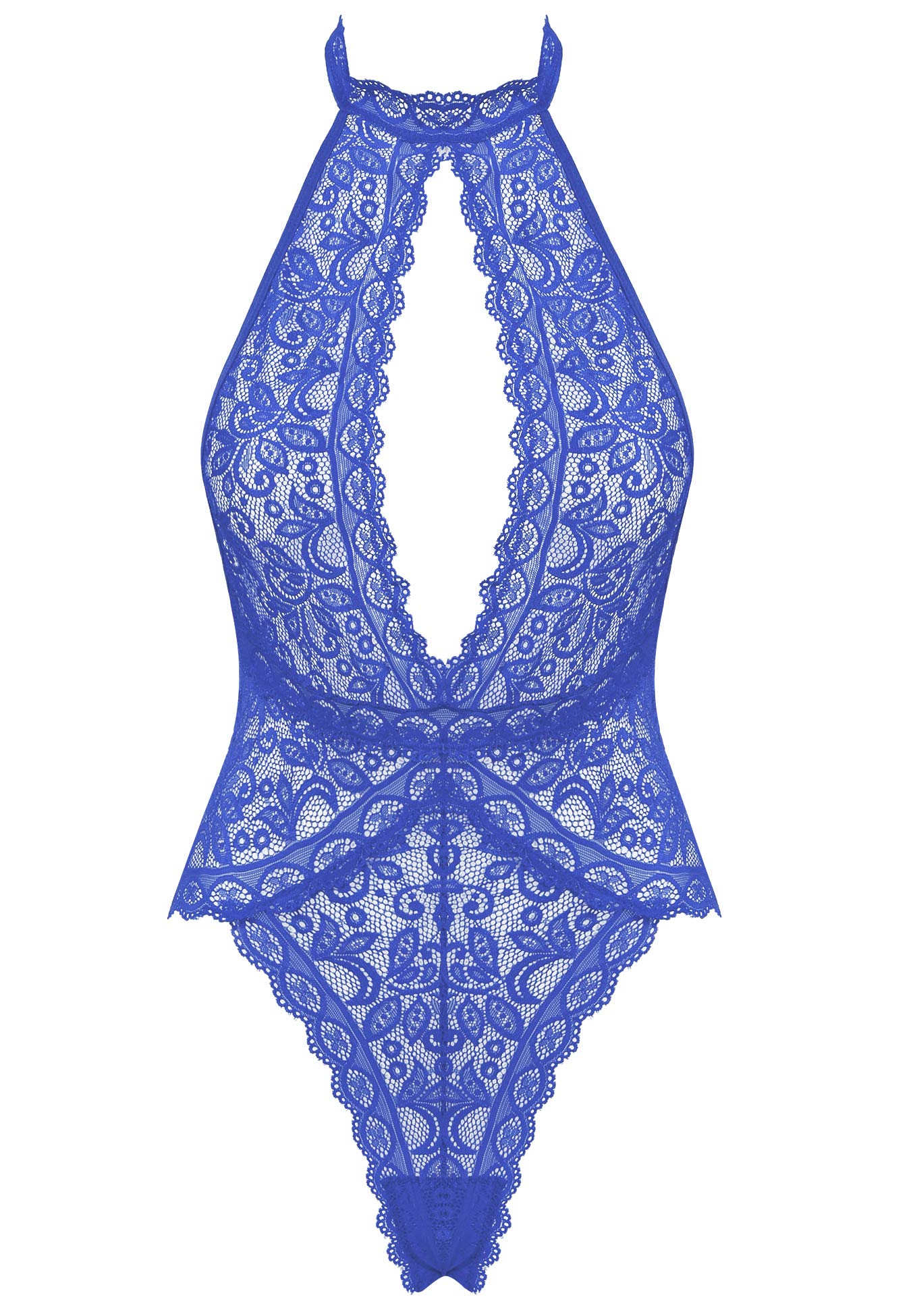 Amorbella One Piece Lingerie for Women Lace Teddy Snaps on Bodysuit(RoyalBlue,Small)
