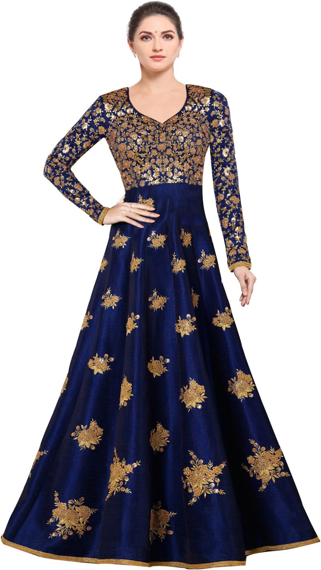 Siddeshwary Fab women's Bangalore Silk Anrkali Gown (semi stitched_free Size)