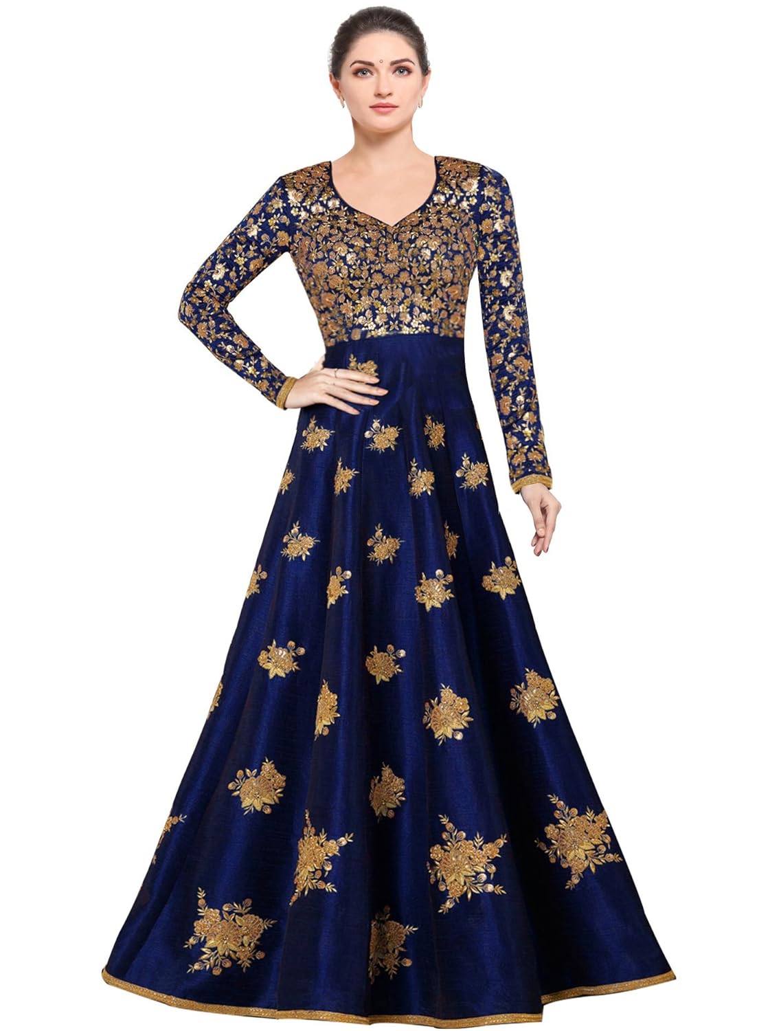 siddeshwary fab women's bangalore silk anrkali gown (semi stitched_free size)