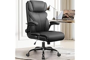 HeroSet Office Chair, Ergonomic Big and Tall Computer Desk Chairs, Executive Breathable Leather Chair with Adjustable Flip-up Armrests, Lumbar Support Swivel PC Chair with Rocking Function