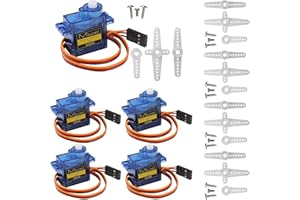 Miuzei 5 Pcs SG90 9G Micro Servo Motor Kit for RC Robot Arm/Hand/Walking Helicopter Car Boat Control with Cable, Mini Small Servos for Arduino Project