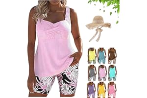 Two-Piece Body-Covering Printed Boxer Swimsuit Printed Tankini Bathing Suits for Women Modest Ribbed Swimwear Set