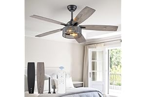 Fanbulous Farmhouse Ceiling Fans with Lights and Remote, 52 Inch Black Industrial Caged Ceiling Fans for Bedroom Living Room Kitchen, 6 Speed Reversible Quiet DC Motor, Dual Finish 5 Blades