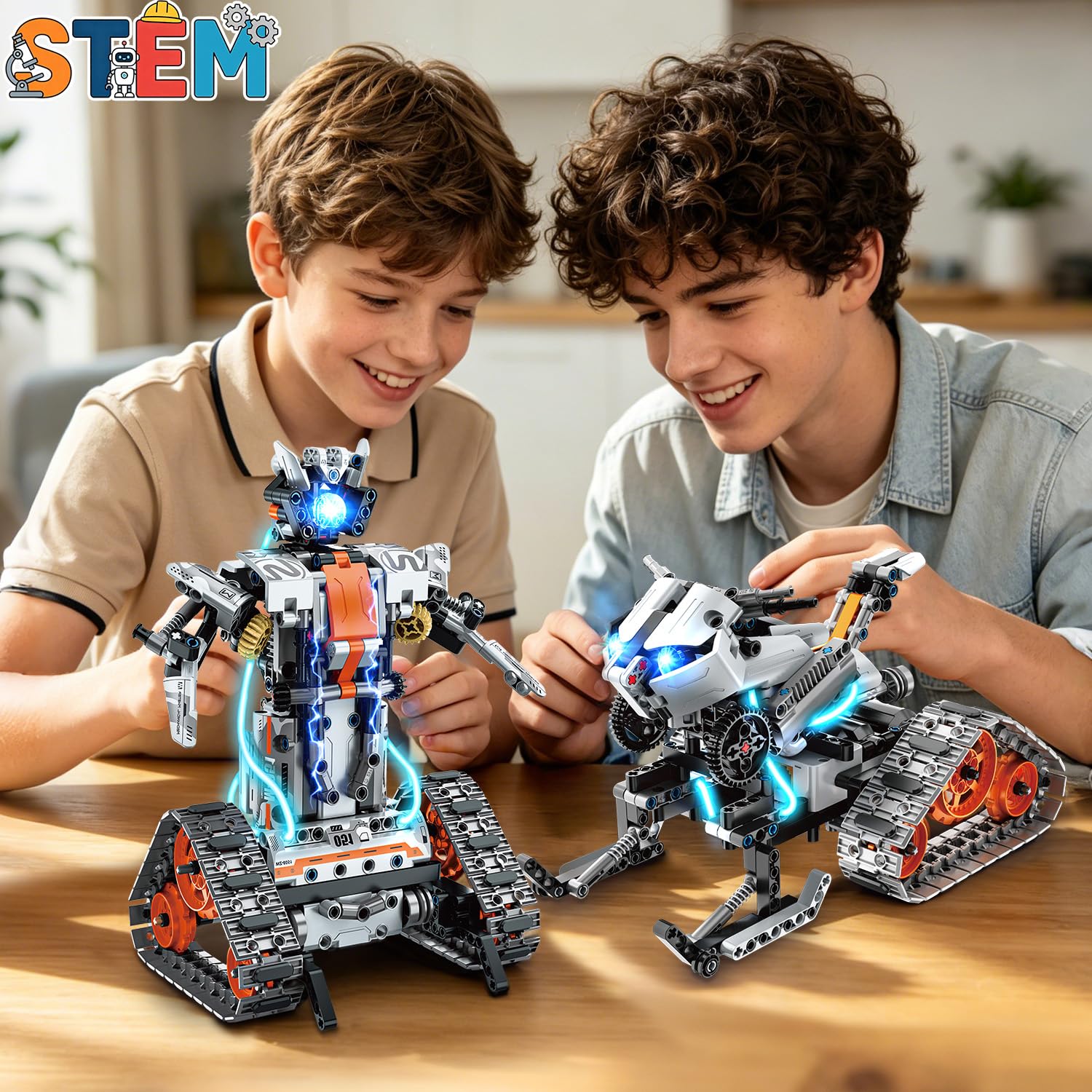 HOGOKIDS 5-in-1 Roboter Bausatz mit LED, RC-Technik Bauspielzeug mit App & Fernbedienung, Panzer-Rennwagen, programmierbar, wiederaufladbar, Geschenk für Jungen und Mädchen von 6–12+ Jahren(604 Teile) 6