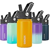 BJPKPK Water Bottle with Straw Lid, 15 oz Insulated Water Bottle, Stainless Steel Metal Water Bottles, Reusable Leak Proof BPA Free Thermo, Flask, Cups,Macaron-Orange