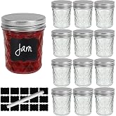 Small Mason Jars 6 oz with Airtight Lids,12 Pack Glass Diamond Canning Jar | 200ml Wide Mouth Jam Jars for Jelly,Salad,Preser