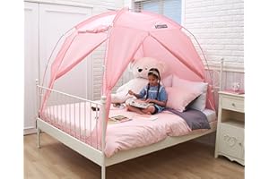 BESTEN Floorless Indoor Privacy Tent on Bed for Warm and Cozy Sleep Inside Drafty Room (Full/Queen, Pink)