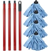 Ckhoid 5Pcs Microfiber Mop Cloth Heads Replacements, 1 Mop Handle with 4 Blue Microfiber Cloth Mop Heads, Compatible with All Standard US Threading Pole &amp; 0.8" Diameter Mop Handle