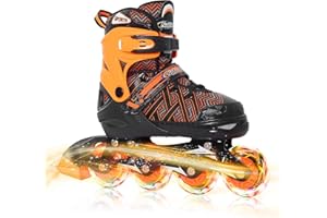 Nattork Adjustable Inline Skates for Kids Boys & Girls, Blue Black Red with Light up Wheels, Youth Blade Roller Skating for Beginners Ages 3-15