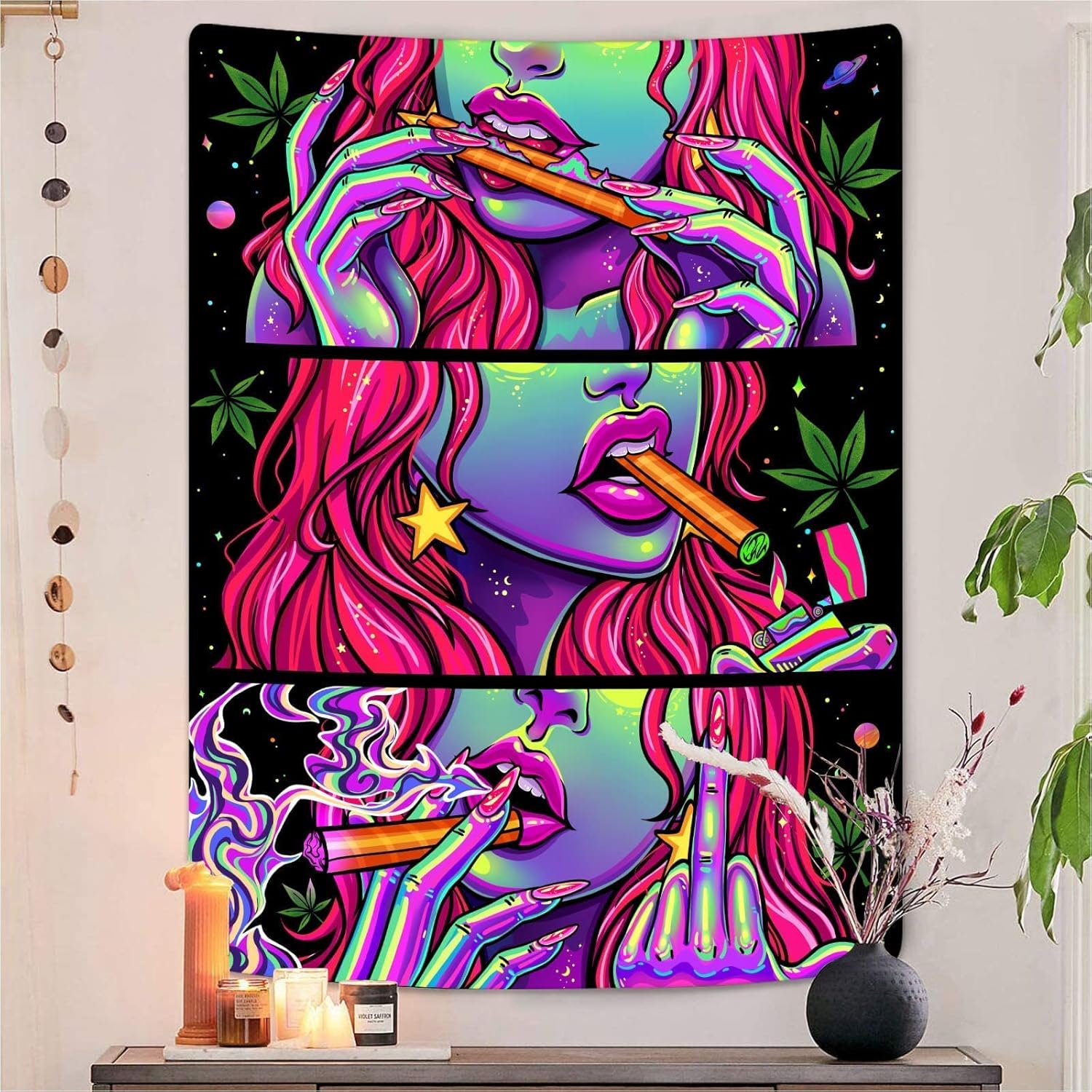 Tapestries - Wegklazax Trippy Tapestry Cool Tapestry Blacklight Tapestry UV Tapestries Playboy Tapestry Wall Tapestry for Bedroom Trippy Bedroom Accessories (Pink, 36