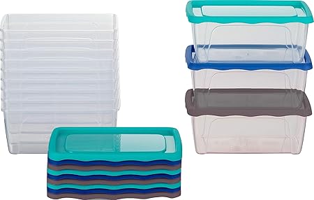 Kigima Frischhaltedosen Gefrierdosen 1l (850ml) 12er Set mit Deckel blau/grün/grau