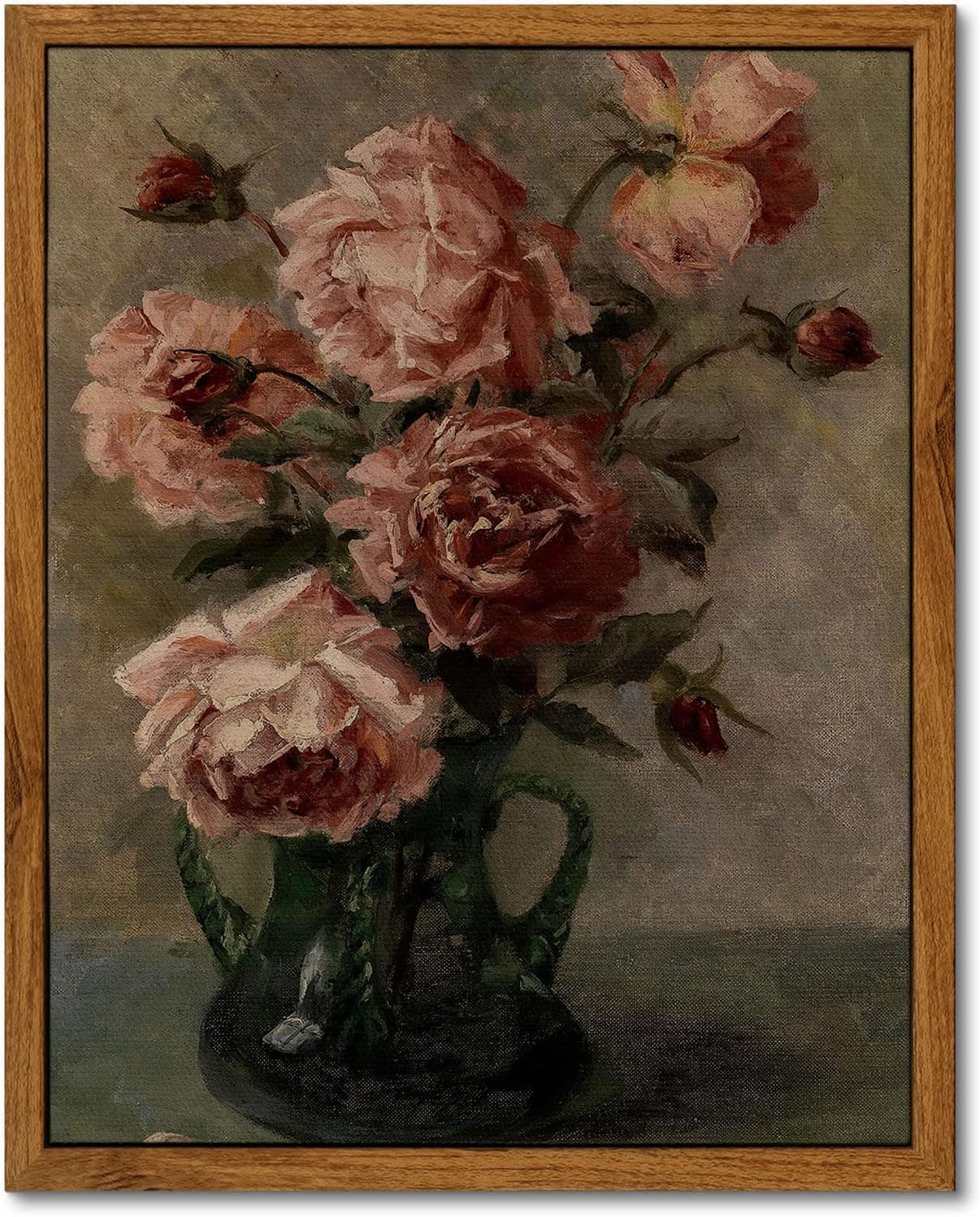 NIKICEE Canvas Wall Art Framed Wall Decorations Vintage Rose in Vase Artworks Canvas Prints Home Wall Art Decor Flower Pictures for Living Room Bathroom Kitchen Wall Decor