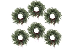 Suncalla 6 Set 12 Inches Christmas Pine Wreath with Red Bow Cedar Wreaths Realistic Christmas Decorations for Holiday Xmas Wall, Window, Outdoor Indoor