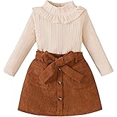 Coaturi Toddler Girl Clothes Sets: Long Sleeve Ribbed Tops Button Mini Skirts Set Fall Winter Outfits for Toddler 2-7 Years