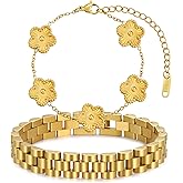YOQ Stackable Four Leaf Clover Bracelets for Women, 18K Gold Plated Bangle Bracelets Set, 2 Pcs Charm Jewelry Gifts