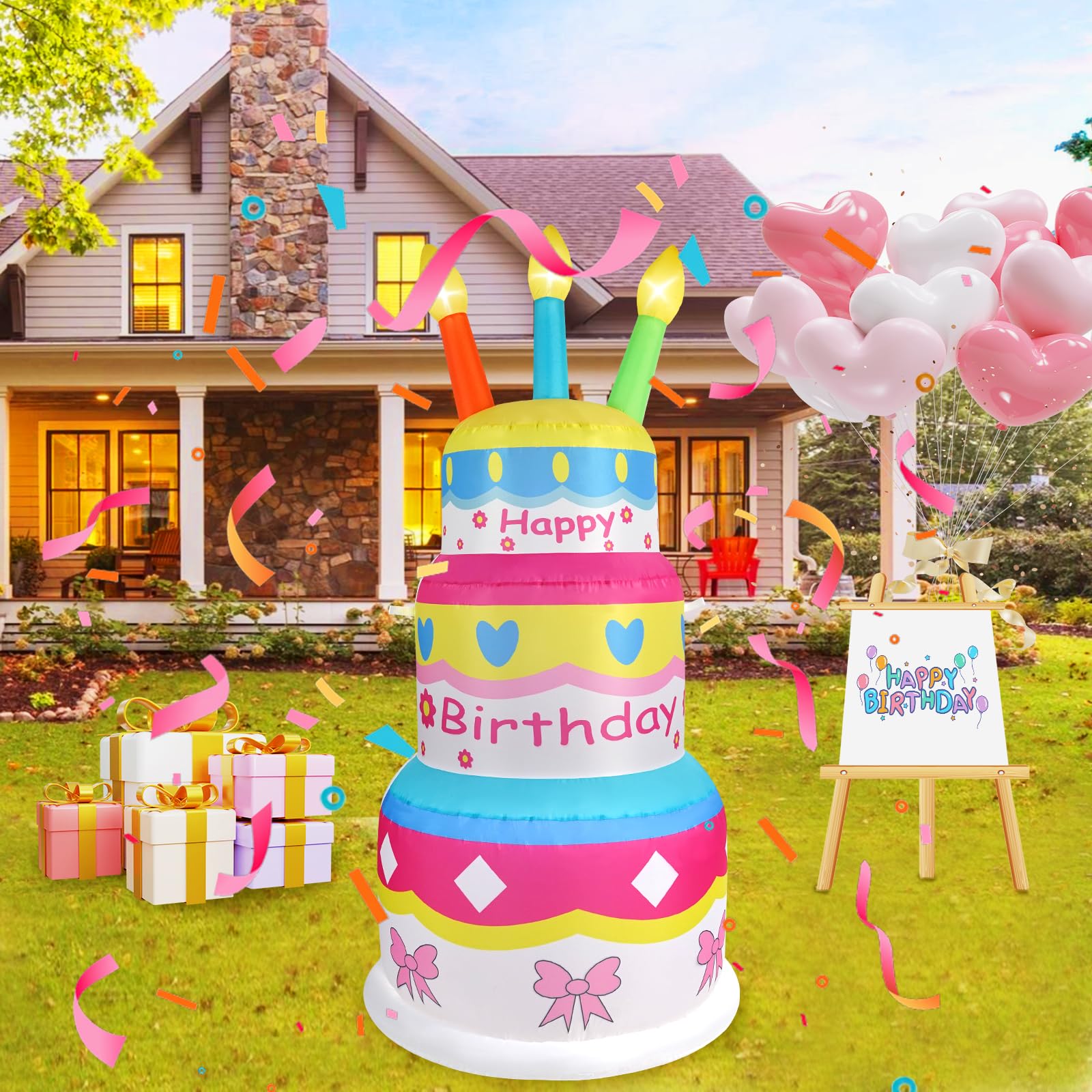 HZGDEJTG 6ft Birthday Cake Birthday Party Outdoor Inflatable ...