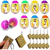 Ecation 24 Pcs Prefilled Christian Easter Eggs with Gold Mini Bible Keychain Religious Plastic Easter Eggs Jesus Easter Basket Stuffers for Egg Hunt Party Favors Christian Sunday School