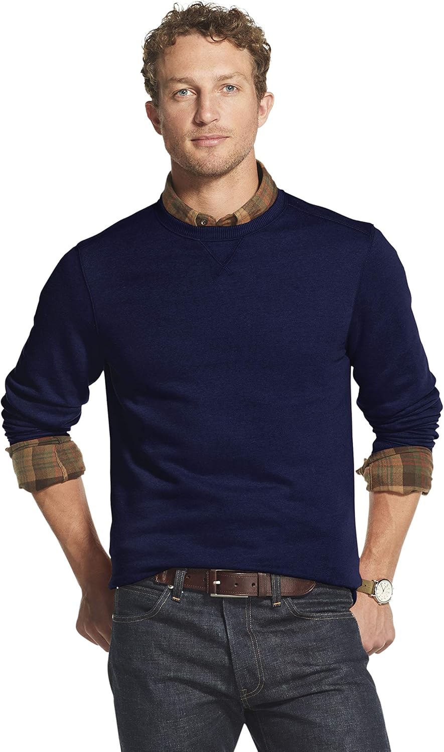 G.H. Bass & Co. Men's Big and Tall Mountain Fleece Long Sleeve Sueded Fleece Crewneck: Clothing