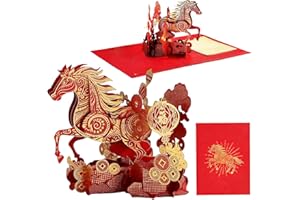 Chinese New Year 2026 Horse, 3d Pop Up Greeting Card Chinese Lunar New Year Gift Card with Envelope, Family Friends Spring Fe