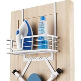KES Over The Door Ironing Board Hanger with Storage Shelf, White | Fits Doors Up To 1-3/4 Inches, Adjustable Y/T Hooks, Durable Metal, Holds 66 Lbs