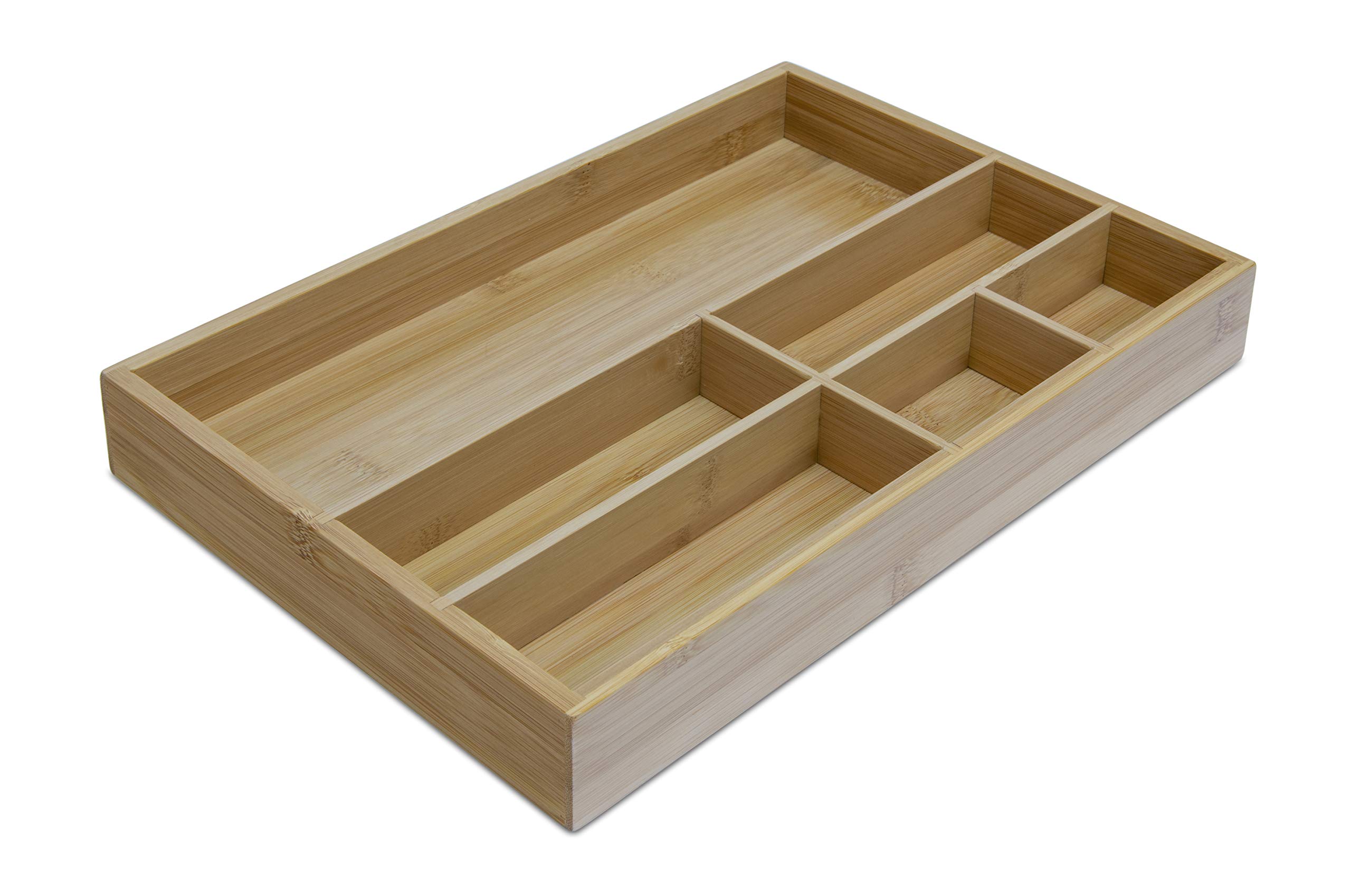 Osco Bamboo Drawer Organiser Tray for Home & Office, Natural Bamboo Drawer Divider & Tidy Storage Jewellery, Stationery, Cutlery & Utensils Organizer, Compact Sustainable Design, H4.5xW33xD22.6 cm