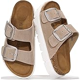 Project Cloud 100% Genuine Leather Platform Sandals Women Footwear - Wedge Chunky Slides for Women 2026 with Memory Foam Insole & Cork Footbed Womens Sandals (GreeceChunky)
