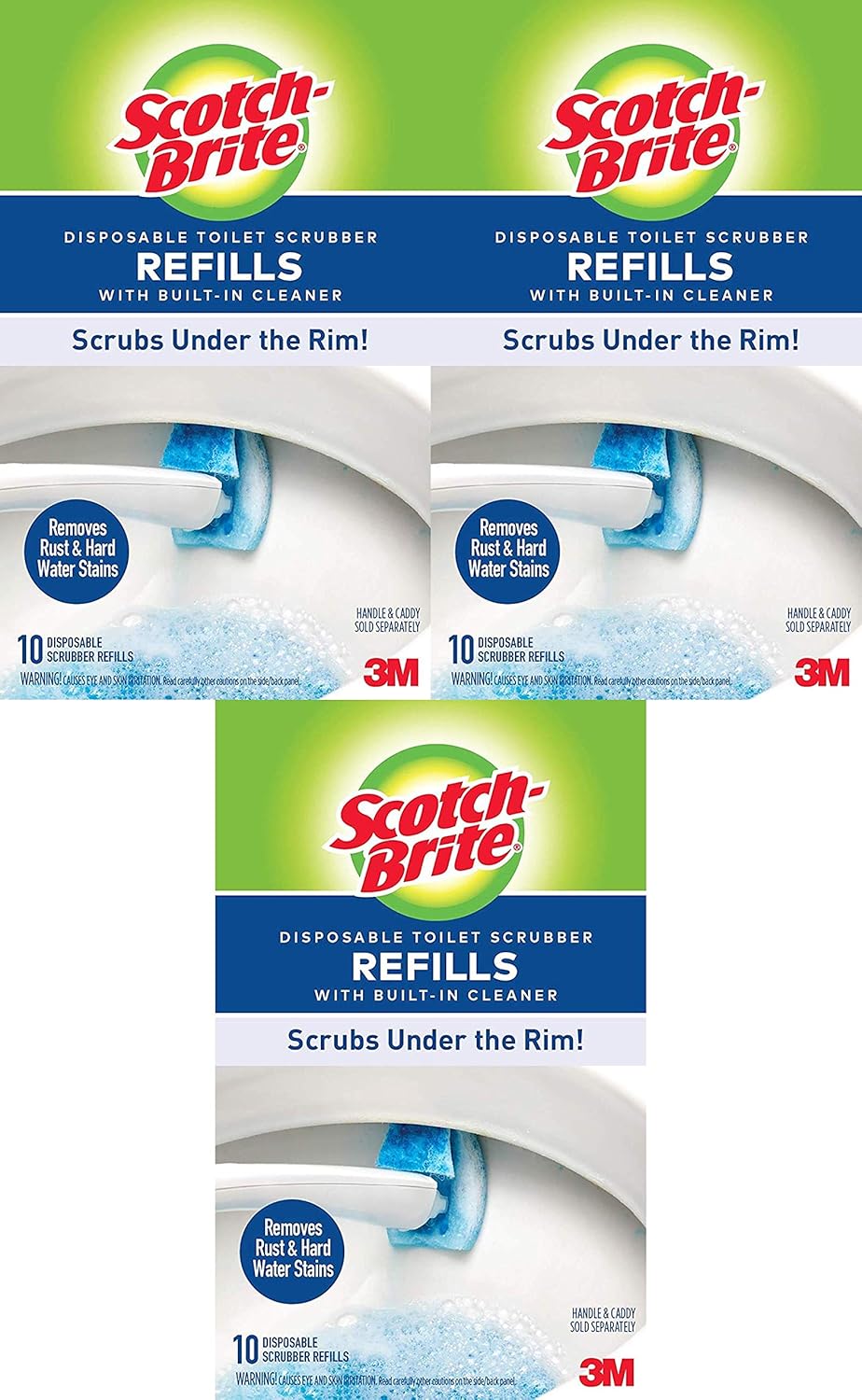Scotch-Brite Disposable Toilet Scrubber Refills with Built-In Cleaner, Scrubs Under the Rim, Removes Rust & Hard Water Stains, 10 Refills Pack of 3