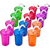 Playbees 12 Pack Neon Sipper Cups - 6 Oz. - Colorful, Spill-Proof Cups with Lids and Straws - Ideal for School Events, Themed Parties, and Birthday Celebrations - Party Supplies