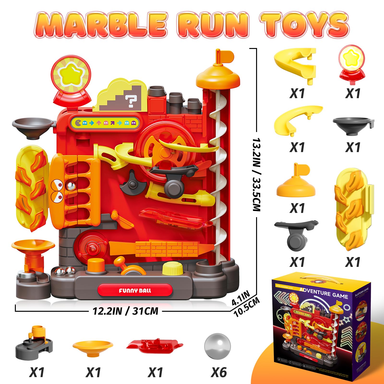 pamexin Marble Maze Challenge Toy for Kids Ages 5+, Marble Run Puzzle with 3 Control Levers, 7 Difficulty Levels & 6 Steel Balls Educational STEM Gift for Boys & Girls
