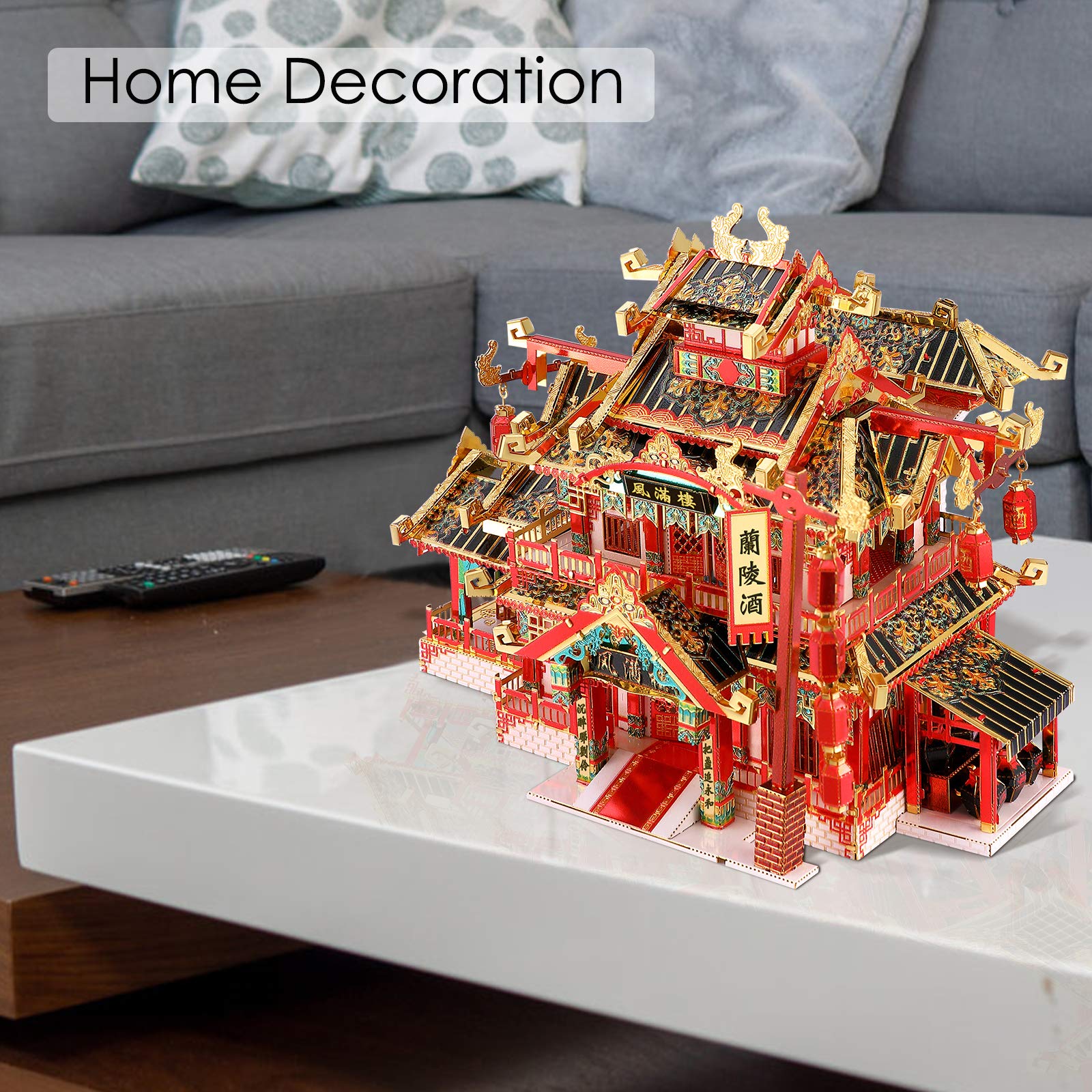Piececool 3D Puzzles for Adults Metal Model Kits, Chinese Ancient Reataurant 3D Metal Puzzle, Traditional Architecture Building Puzzle DIY, Great Gift Idea-215 Pcs