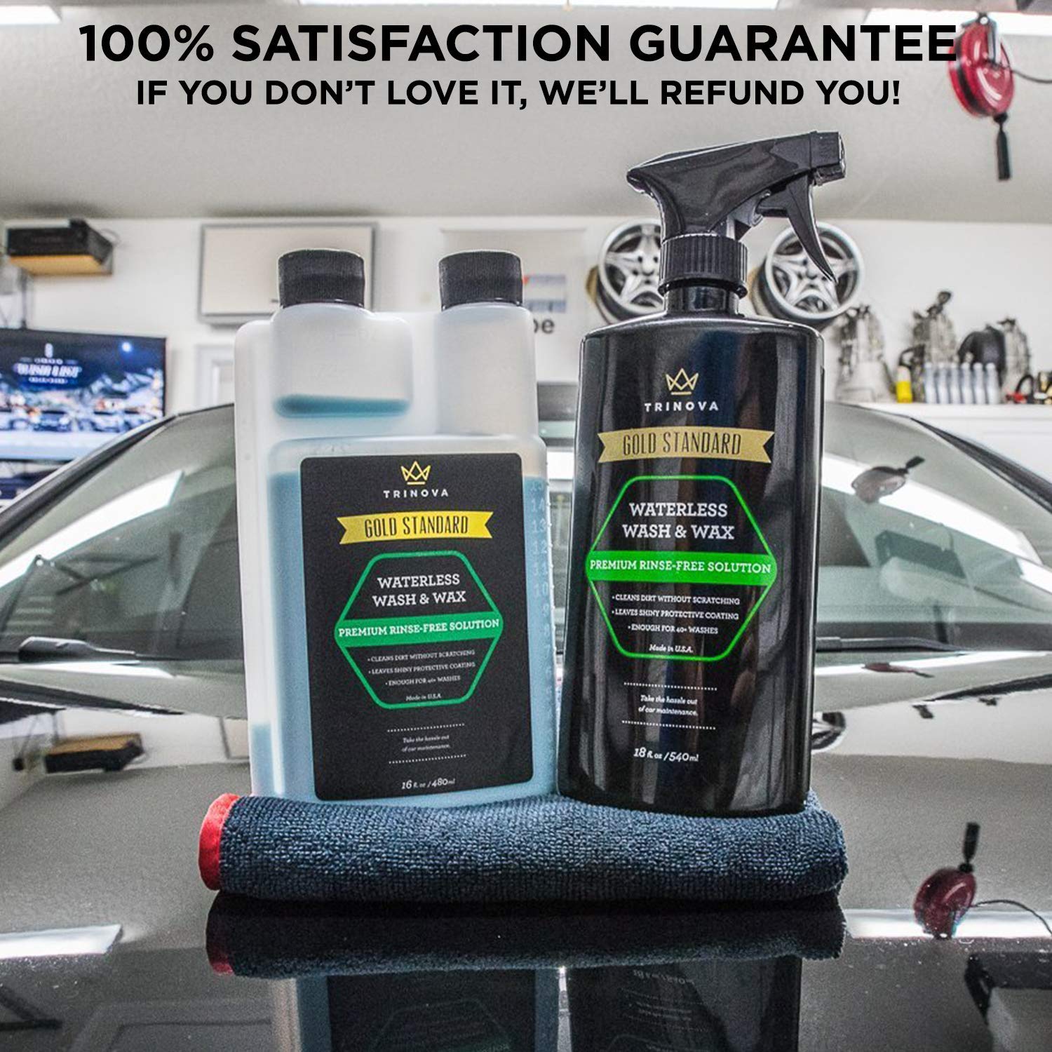 Best Car Wax TriNova Waterless Car Wash and Wax Kit - Bug Remover - Clean and Protect Paint of Truck, SUV, Boat, RV or Vehicle with one Quick