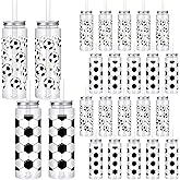 Kochorie 24 Pcs 16.9 Oz Soccer Plastic Cups with Lids and Straws, Reusable Soccer Party Cups Bulk Clear Drink Cup for Birthday Sports Themed Party Supplies