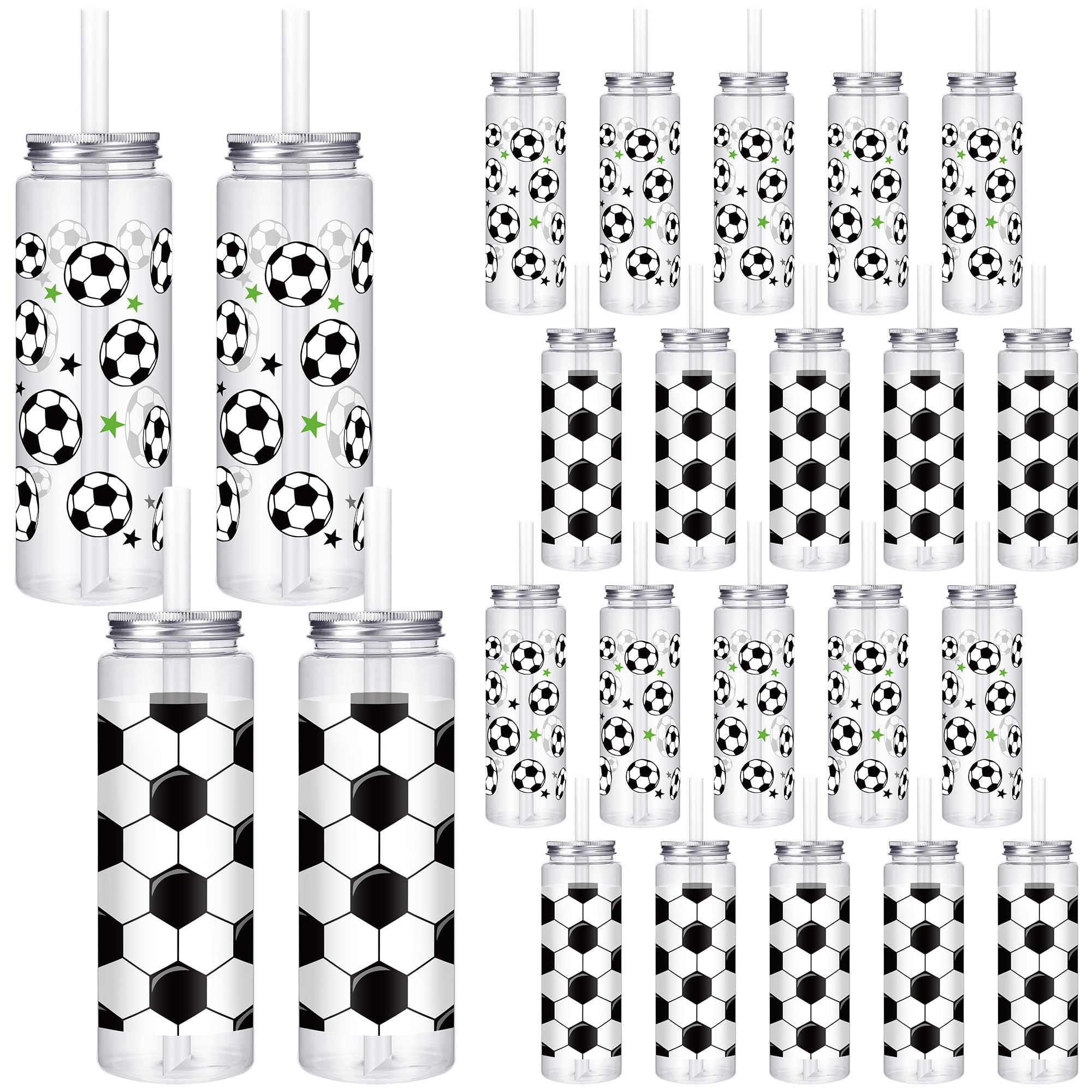 Photo 1 of (used)(minor damage) Kochorie 24 Pcs 16.9 Oz Soccer Plastic Cups with Lids and Straws, Reusable Soccer Party Cups Bulk