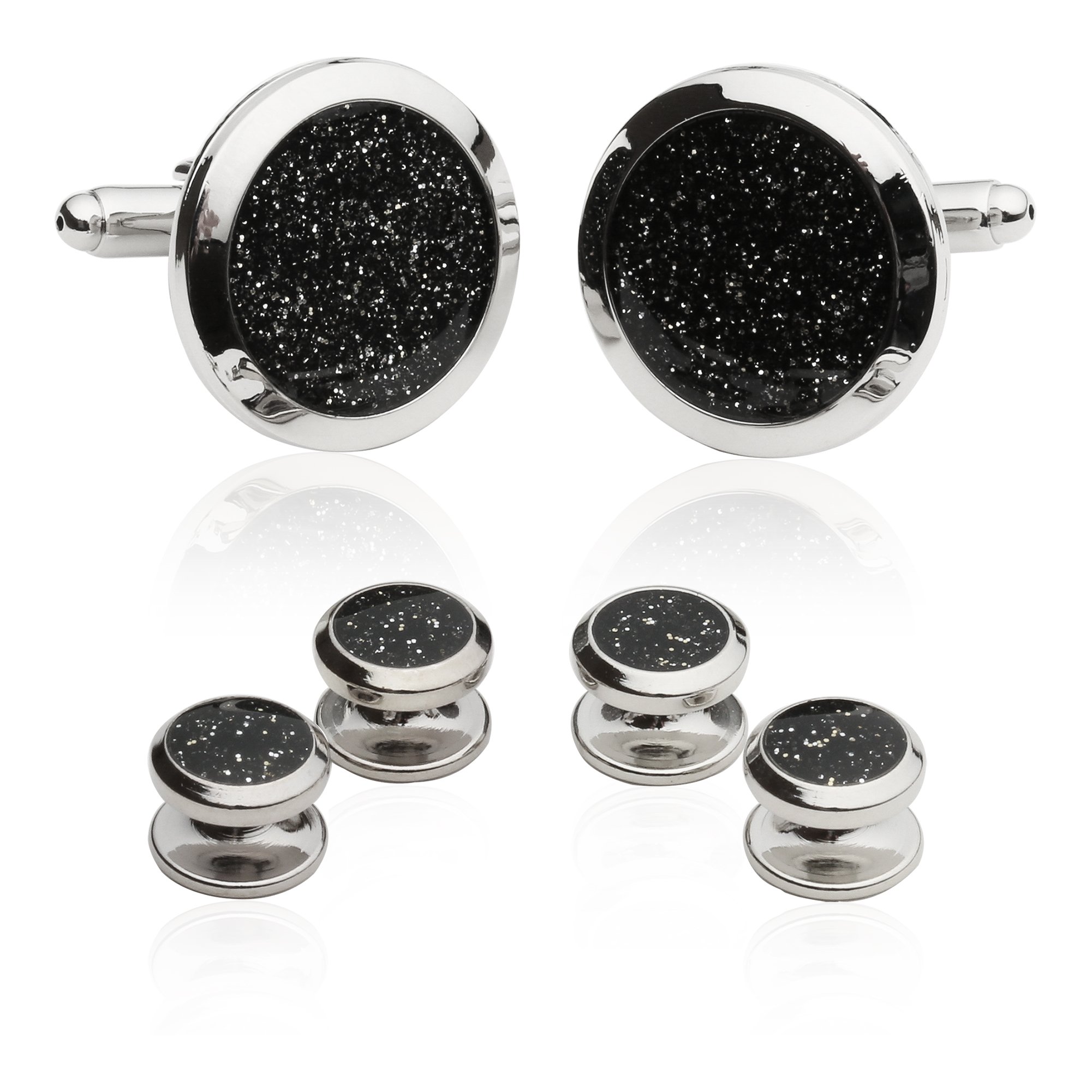 Cuff-Daddy Men's Black & Gold Cufflinks And Stud Set - Sparkly Diamond Dust With Presentation Box