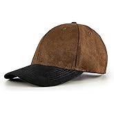 Men's Premium Suede Baseball Cap, 100% Cotton Blend, Adjustable Back Strap, Casual Style (Brown with Black Brim)