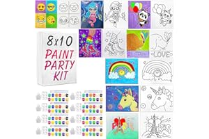 INDIGO ART STUDIO 8 Pack - 8x10 Canvas Painting Set for Kids | Unicorn Paris Rainbow DogLove Mermaid Retro Skates Panda Baloons | Birthday Paint Party Favor | DIY…
