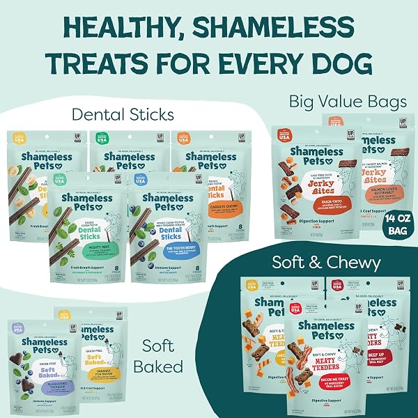 SHAMELESS PETS JERKY BITES TREATS, DUCK-TATO – HEALTHY DOG CHEWS FOR DIGESTION SUPPORT WITH FIBER – DOG TREATS WITH REAL CAGE-FREE DUCK – FREE FROM GRAIN, CORN & SOY – 1-PACK