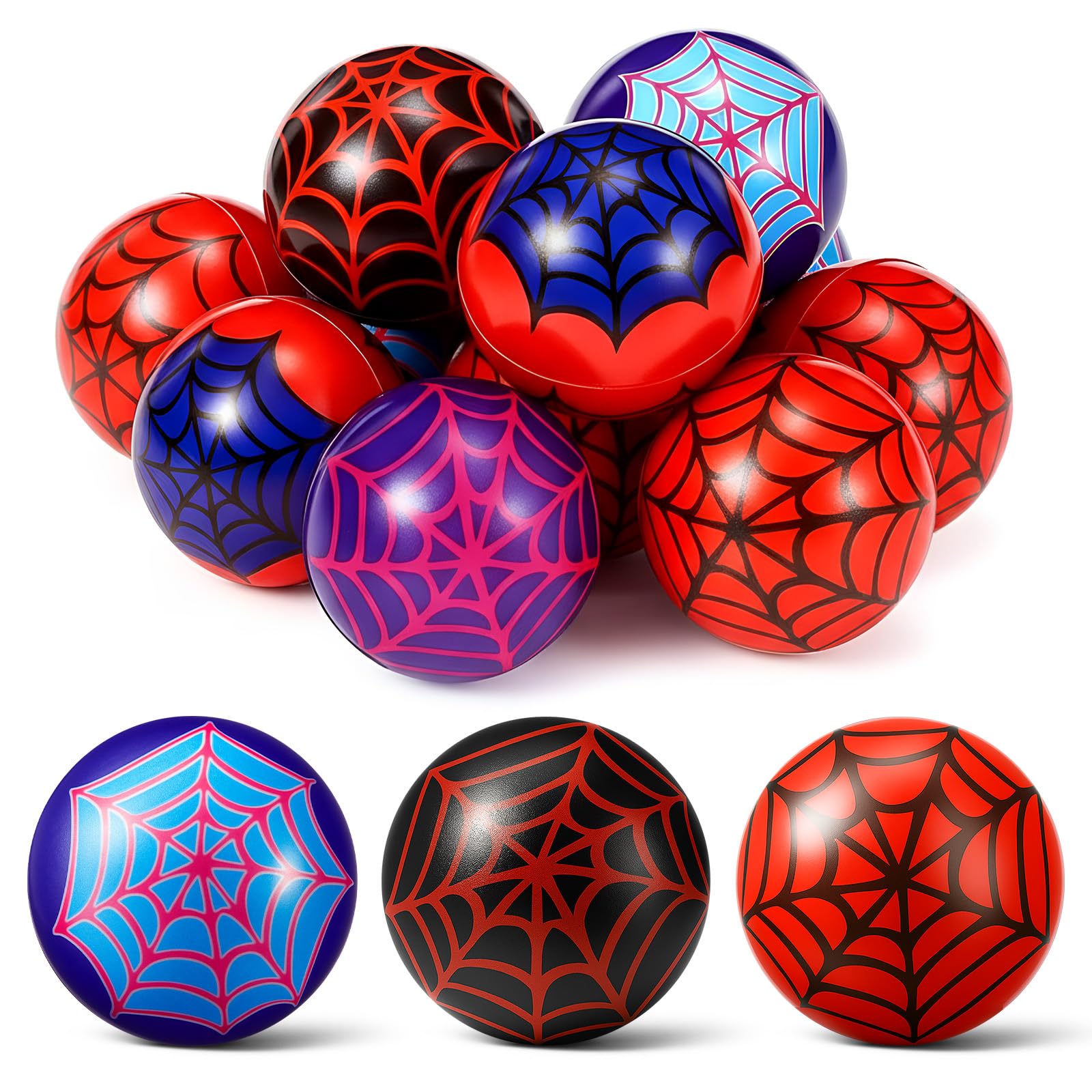 Civaner 24 Pcs Spider Party Favor, 1.57'' Spider Web Stress Ball Sensory Fidget Toys for Kids Birthday Decorations Game Supplies Goodie Bags Stuffers Easter Basket Filler Classroom Gifts (3 Style)