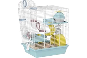 PawHut Hamster Cage, 3-Level Small Animal House with Excerise Wheel, Food Bowl, Water Bottle, House, Tunnels, Ramps, Gerbil C