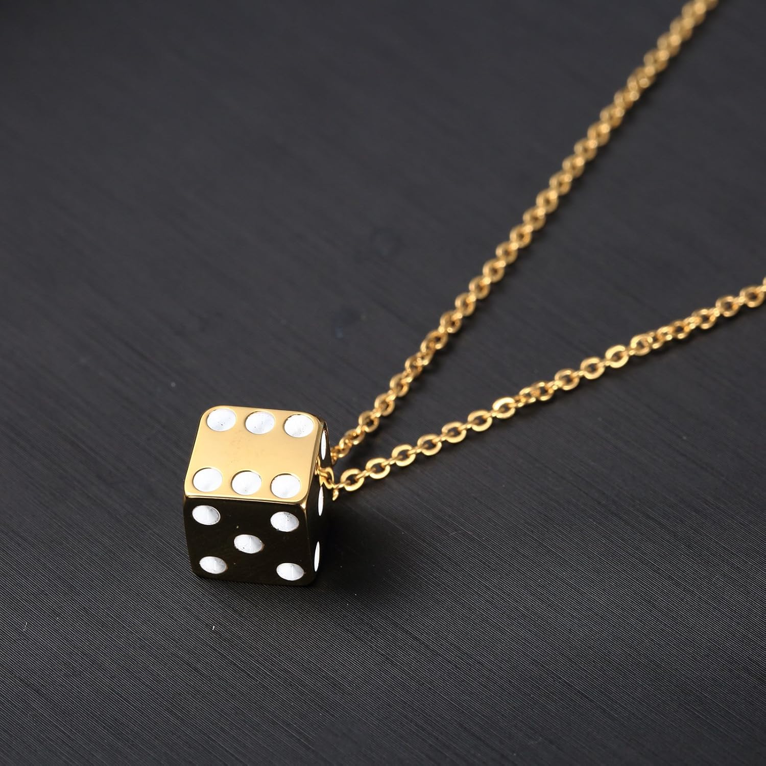 PAURO Stainless Steel Vintage Dice Mens Pendant with Chain Punk Biker Necklace for Lucky Wedding Gold - Image 3