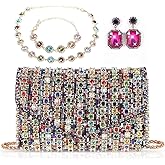 Kuabiz 4 Pcs Colorful Rhinestone Clutch Purse for Women Rhinestone Clutch Purse Necklace Earrings Bracelet Jewelry Sets for Wedding Bridal Bridesmaid Gifts