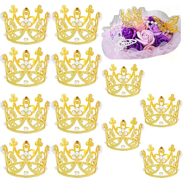 Party Crown Decorations Funrous 12 Pcs Mini Gold Crowns - Cake Topper ...