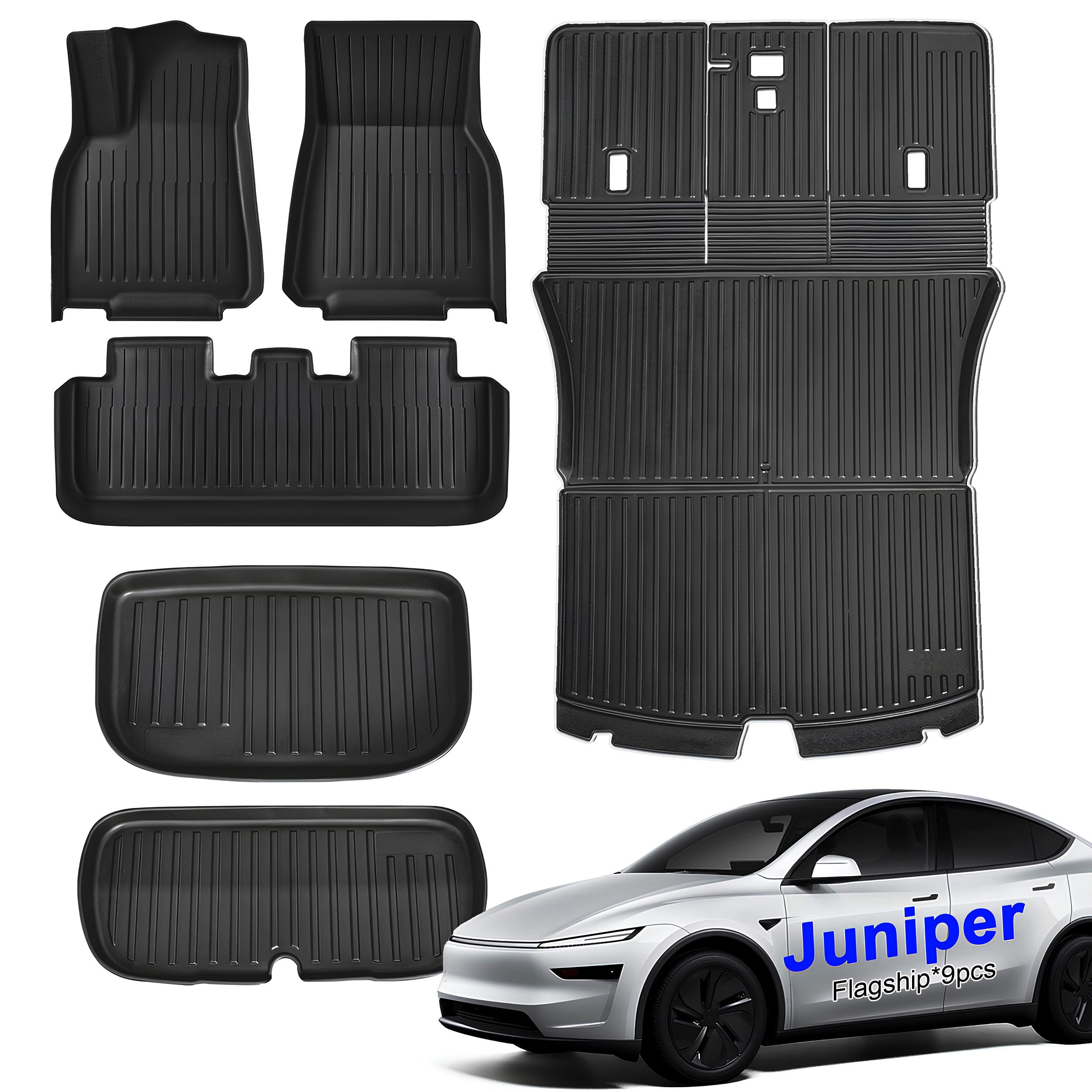 SUPER LINER Tesla Model Y Floor Mats 2025 2026 | Custom Fit All-Weather 9-Piece Set TPE Material| Model Y Juniper Floor Mats Back Seat Protector,Cargo Liner, Trunk & Interior Accessories 5-seat Image SUPER LINER Tesla Model Y Floor Mats 2025 2026 | Custom Fit All-Weather 9-Piece Set TPE Material| Model Y Juniper Floor Mats Back Seat Protector,Cargo Liner, Trunk & Interior Accessories 5-seat Image