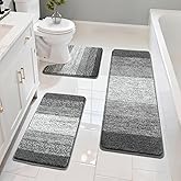 Pauwer Bathroom Rugs Sets 3 Piece Shower Rugs with U-Shaped Contour Toilet Mat Absorbent Microfiber Plush Bath Mats Non Slip Bath Rugs Machine Washable Shaggy Bathroom Floor Mats, Grey