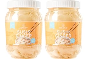 Homtiem Pickled Sushi Ginger (24 Oz) Japanese White Young Gari Sushi Ginger, Sweeteners from Stevia, Healthy and Natural, No Coloring, Fat Free, Sugar Free, No MSG,Perfect for Rice- 2 Jars of 12 oz