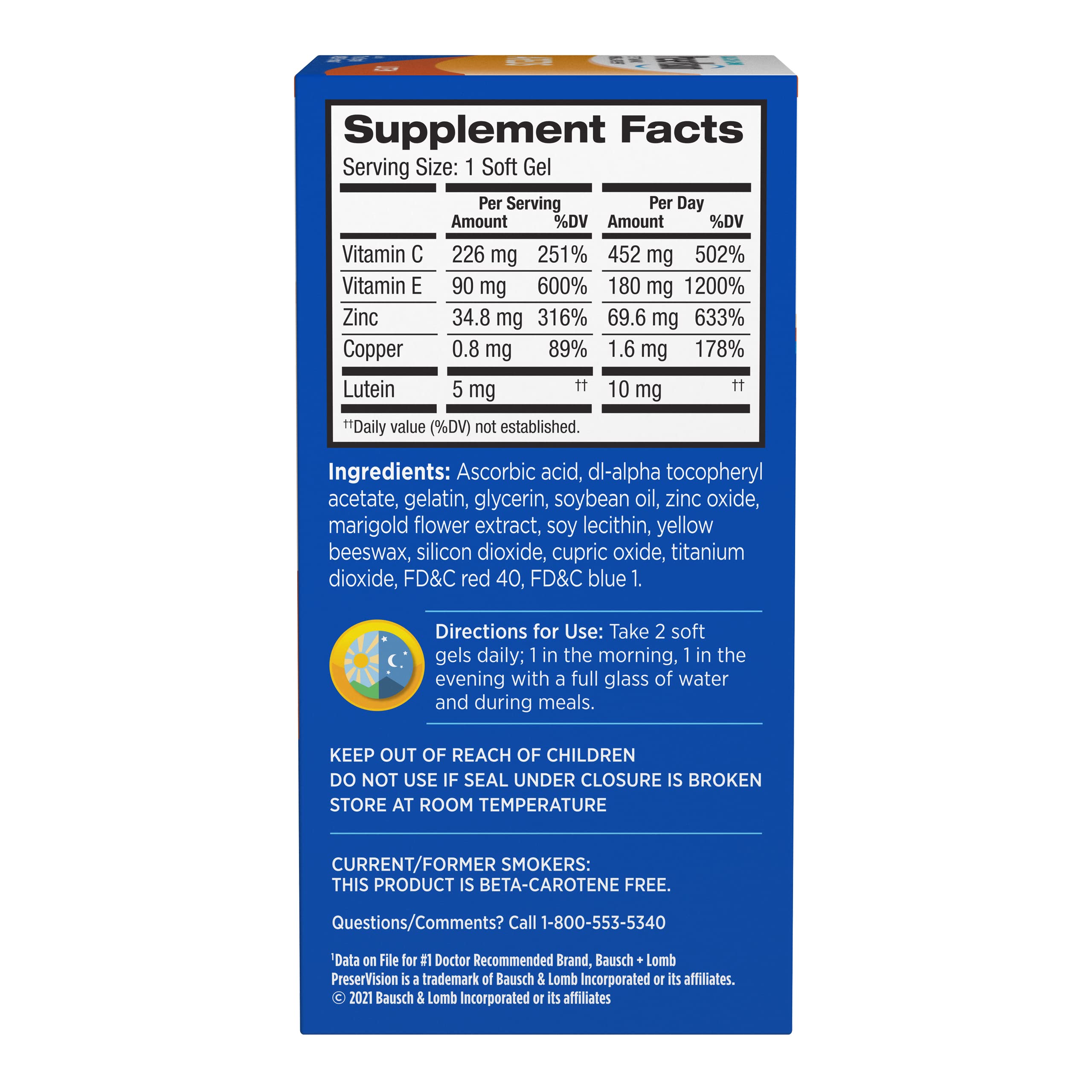 PreserVision AREDS Eye Vitamins, #1 Eye Doctor Recommended Brand, Multivitamin with Lutein, Vitamins C & E, Zinc, and Copper Supplements, 120 Softgels