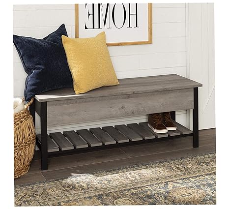 Amazon Com Wood Style Furniture Open Top Storage Bench Gray