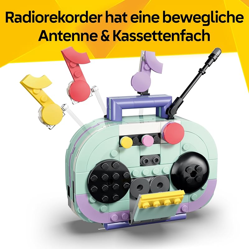 Creator 3-in-1-Set Deko-Klavier mit Katze - Retro Modellbau mit 3 Bauoptionen: Klavier, Radio oder Plattenspieler - DIY Kinderzimmer Deko - Geschenk für Mädchen und Jungen ab 9 Jahren - 31392